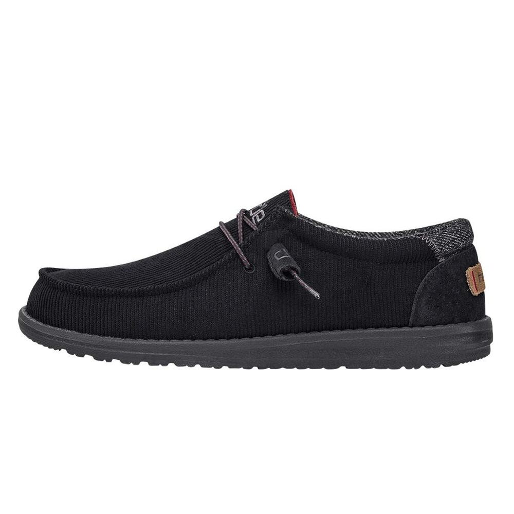 HEYDUDE MEN'S WALLY CORDUROY JET BLACK SIZE 11 | MEN'S LACE UP LOAFERS